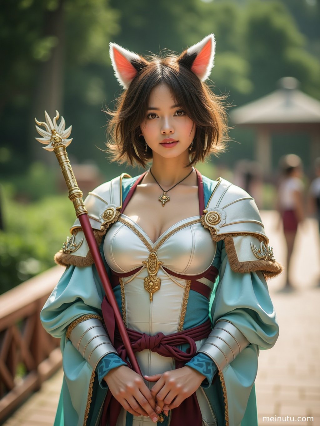 AI创作的动漫风格成年女性Cosplay，手持魔法杖。