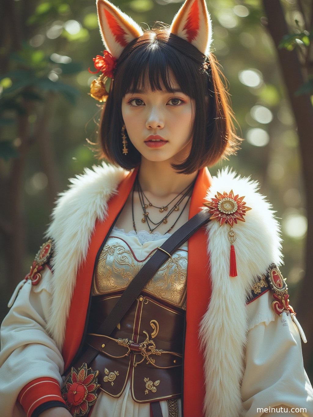AI生成的二次元风成年女子Cosplay，背景为奇幻场景。